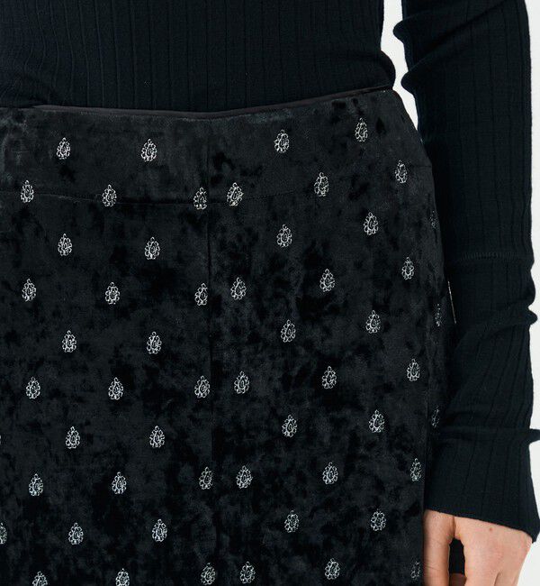 SOULEIADO「ベロアエンブロイダリー ナロースカート」|フレア|