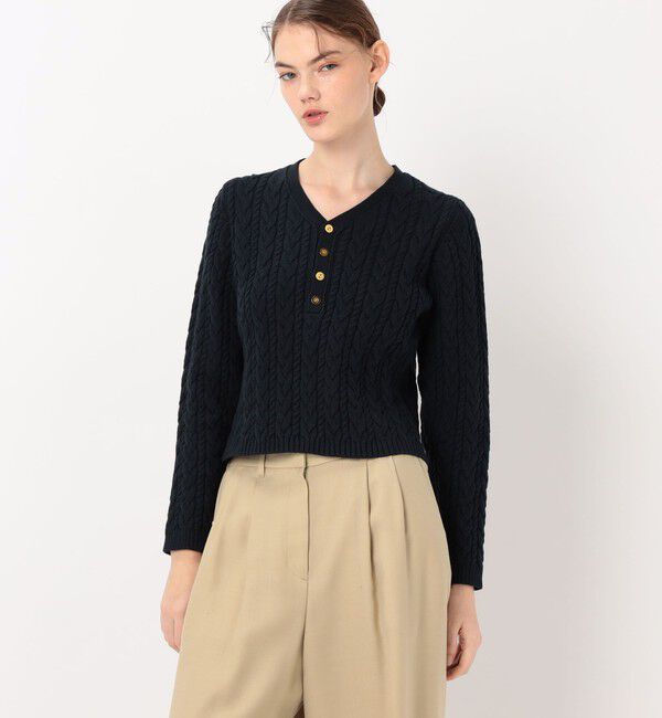 MACPHEE「ハイブリットコットンケーブル Vネックプルオーバー」|ニット・セーター|