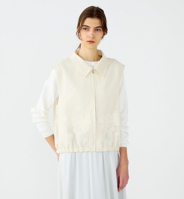 Ballsey「フラワーメッシュエンブロイダリー ジップアップジレ」|ベスト・ジレ|