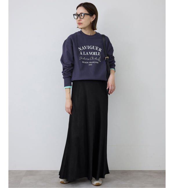 SLOBE IENA「《ブラックのみWEB限定/追加2》グロッシーサテンフレアスカート」|スカート|