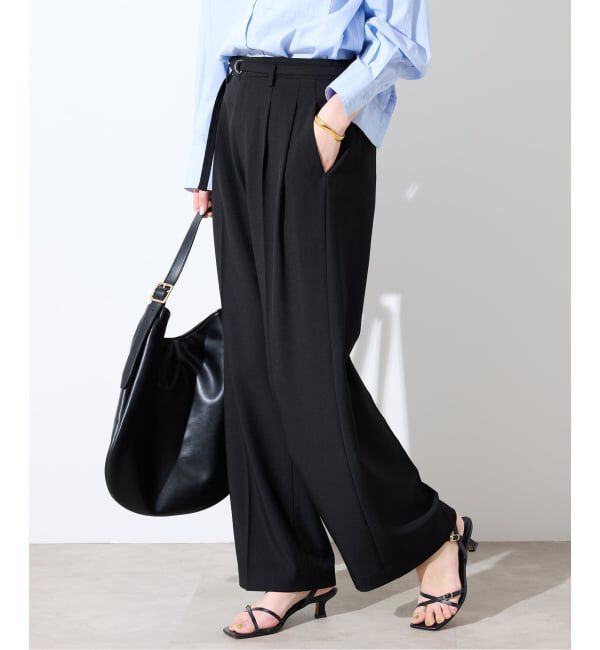 SLOBE IENA「《4サイズ展開》ベルテット2タックストレートパンツ」|スラックス|ブラック