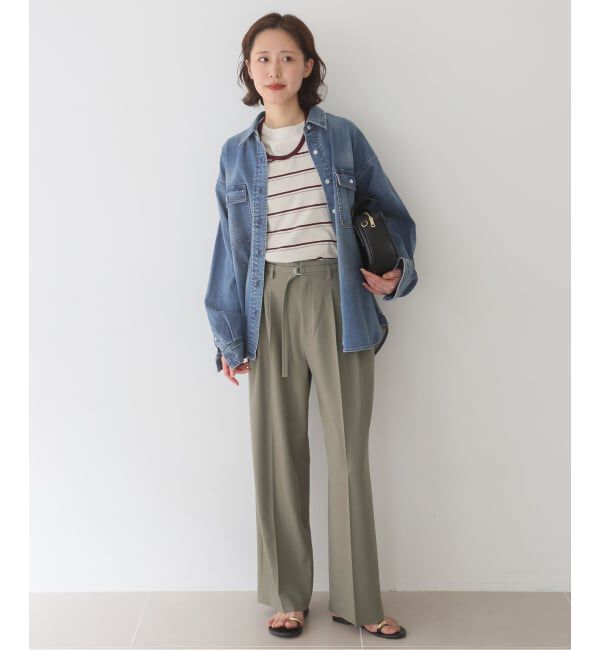 SLOBE IENA「《4サイズ展開》ベルテット2タックストレートパンツ」|スラックス|