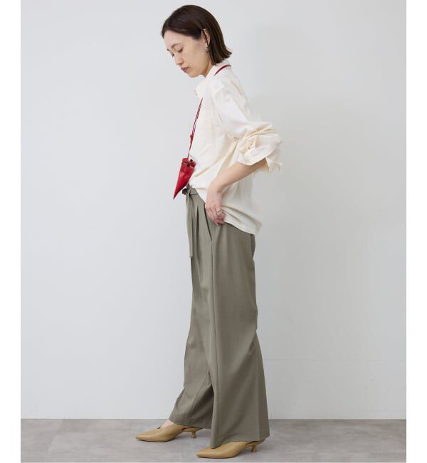 SLOBE IENA「《4サイズ展開》ベルテット2タックストレートパンツ」|スラックス|