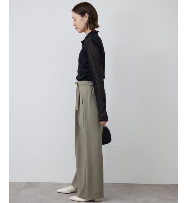 SLOBE IENA「《4サイズ展開》ベルテット2タックストレートパンツ」|スラックス|