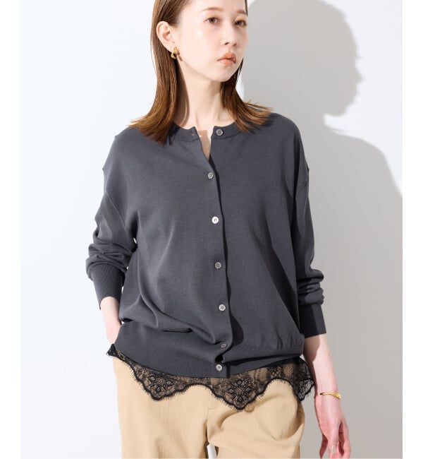 SLOBE IENA「《シリーズあり》コットンキュプラクルーネックカーディガン」|カーディガン|グレー