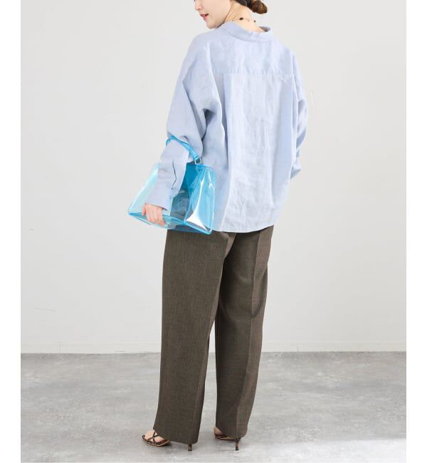 IENA「《セットアップ対応》ウォッシャブル シャークツイードセミワイドパンツ」|スラックス|