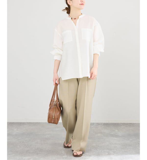 IENA「《セットアップ対応》ウォッシャブル シャークツイードセミワイドパンツ」|スラックス|