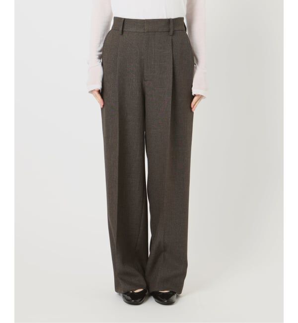 IENA「《セットアップ対応》ウォッシャブル シャークツイードセミワイドパンツ」|スラックス|