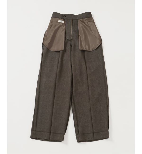 IENA「《セットアップ対応》ウォッシャブル シャークツイードセミワイドパンツ」|スラックス|