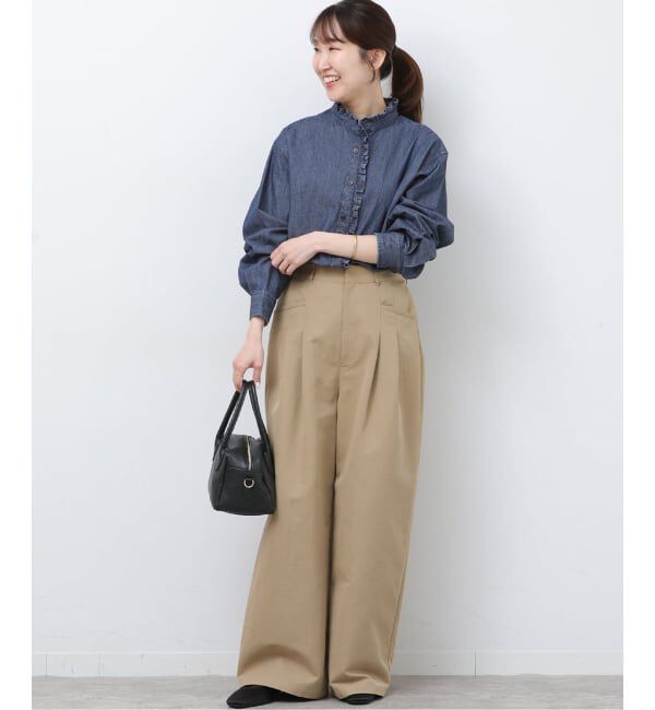 JOURNAL STANDARD relume「《WEB限定追加予約4》スタンドネックデニムフリルブラウス」|シャツ・ブラウス|