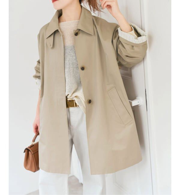 Spick and Span「T/Cギャバステンカラーハーフコート」|ステンカラーコート|ベージュ