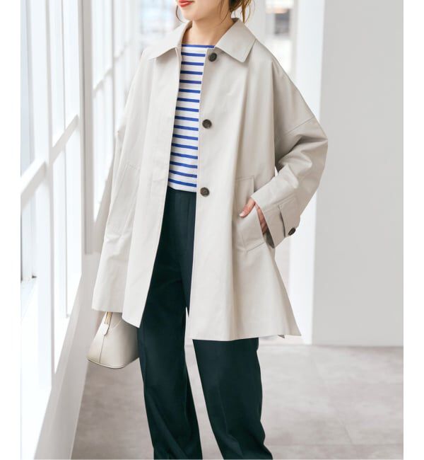 Spick and Span「T/Cギャバステンカラーハーフコート」|ステンカラーコート|