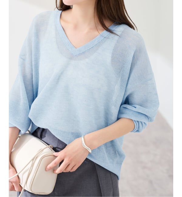 FRAMeWORK「≪予約≫シアーアゼVネックプルオーバー」|ニット・セーター|サックスブルー