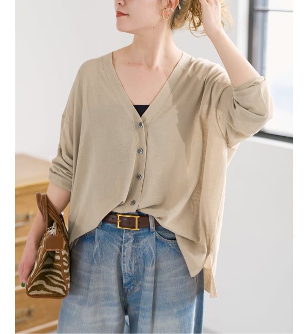 Spick and Span「《接触冷感 / 予約》ICE FINE Vネックカーディガン」|カーディガン|ベージュ