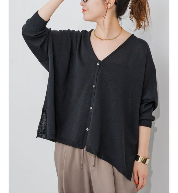 Spick and Span「《新色有り / 追加予約》コットンリネンギマオーバーサイズカーディガン」|カーディガン|ブラック