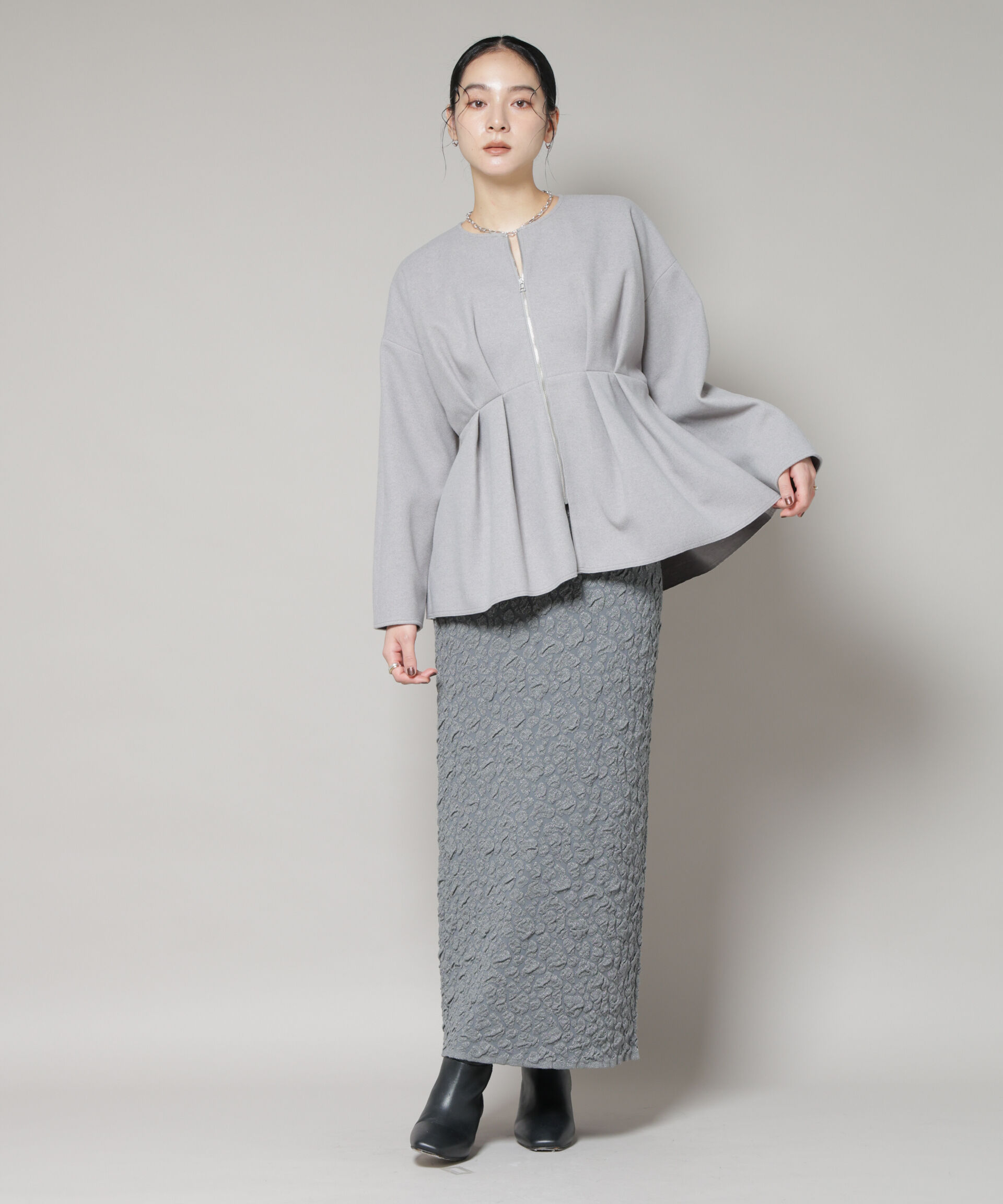 nano･universe「ニードルジャージーペプラムブルゾン」|ブルゾン・スタジャン|