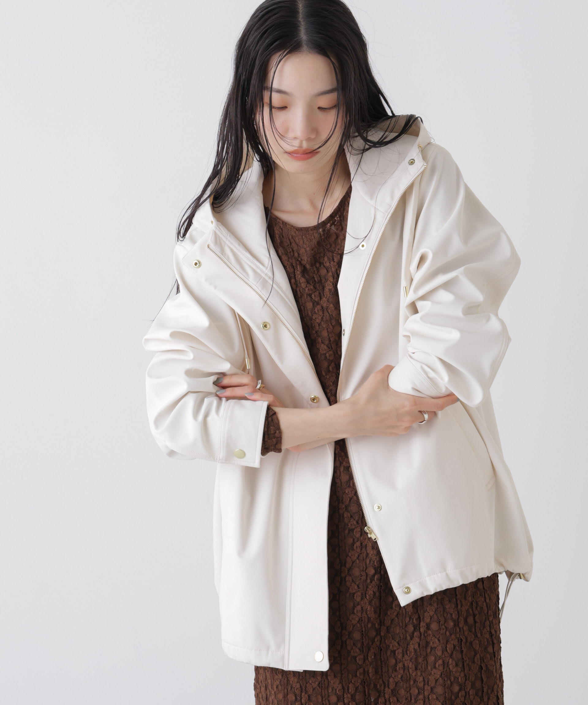 nano･universe「撥水＆花粉ガード フードブルゾン」|ブルゾン・スタジャン|アイボリー7