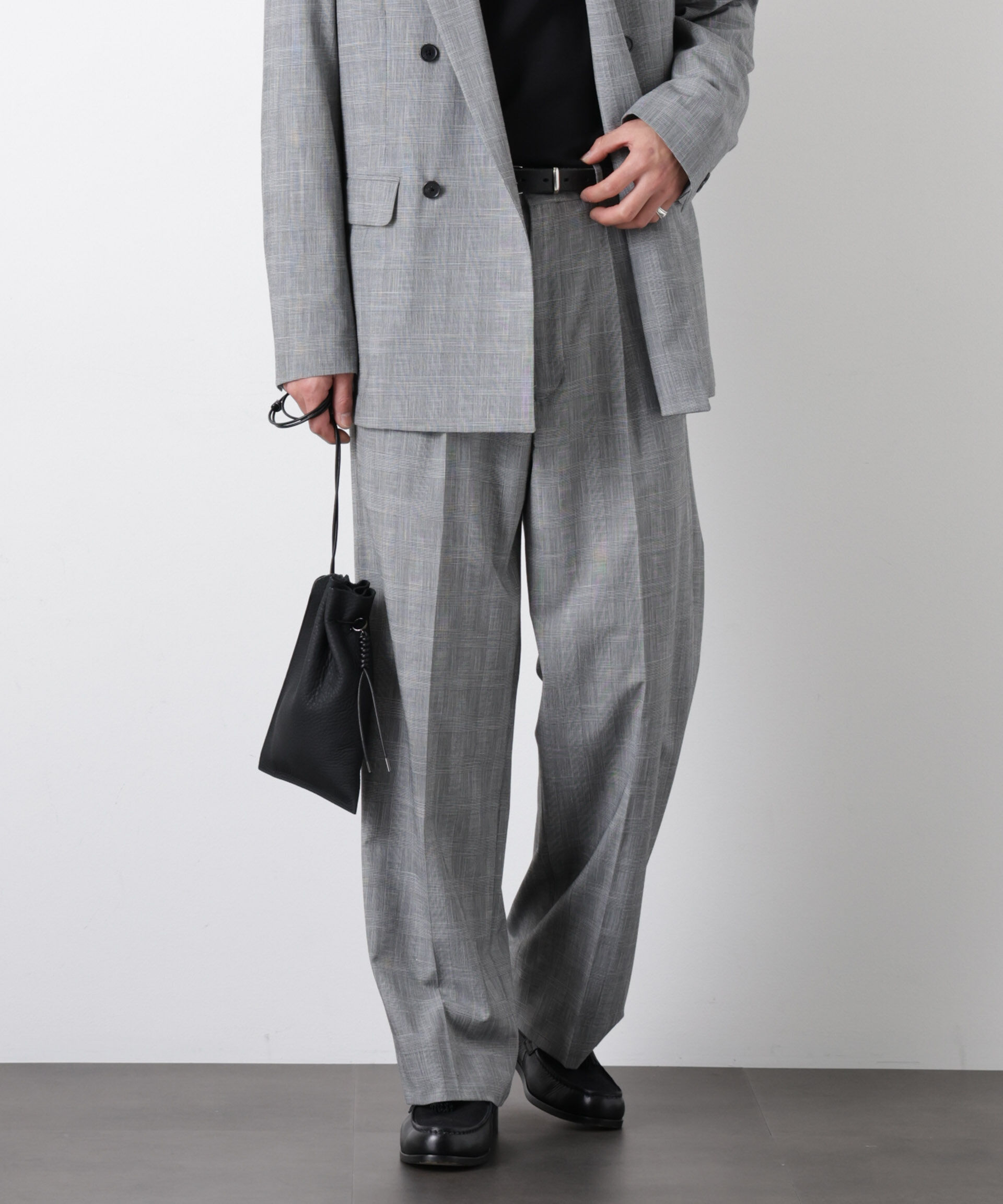 nano･universe「グレンチェックストレートパンツ（セットアップ可）」|チノ|グレー