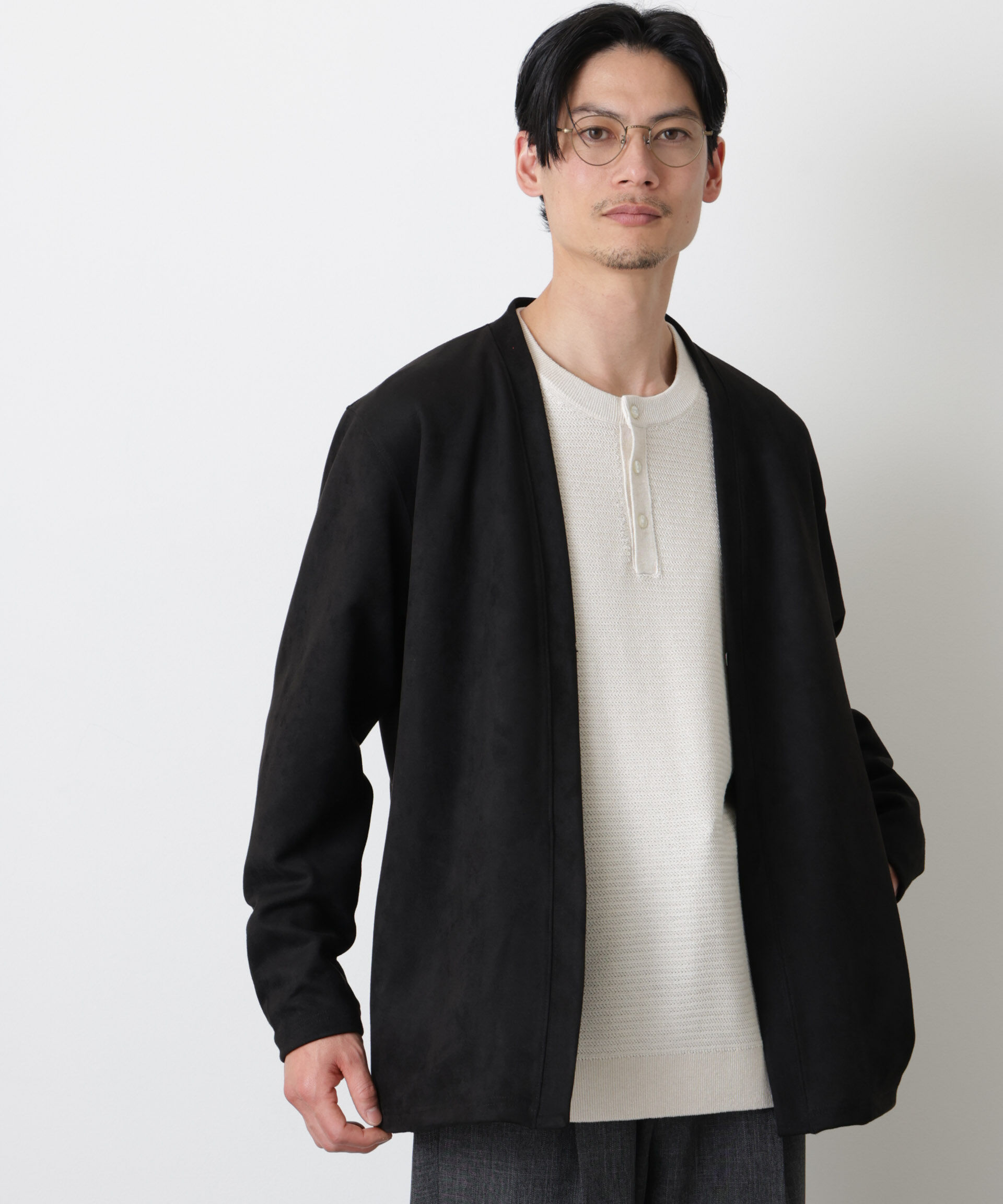 nano･universe「「モダンコンフォート」フェイクスエードトッパーカーディガン」|Tシャツ・カットソー|