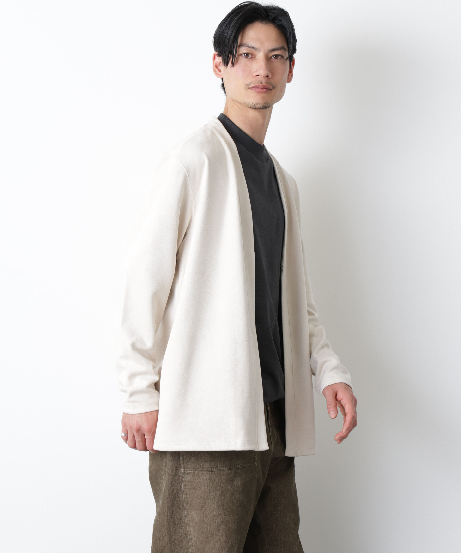 nano･universe「「モダンコンフォート」フェイクスエードトッパーカーディガン」|Tシャツ・カットソー|