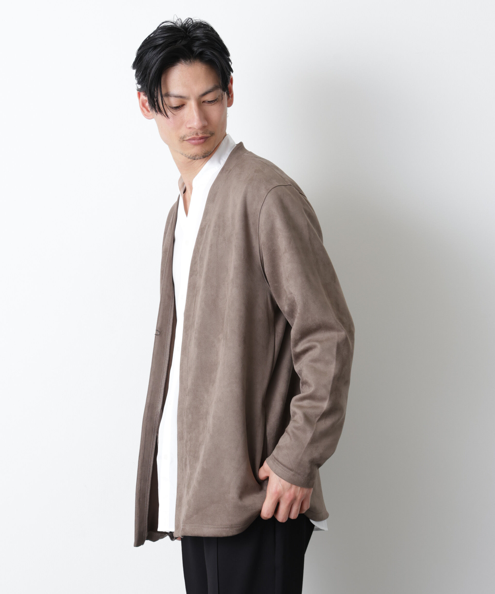 nano･universe「「モダンコンフォート」フェイクスエードトッパーカーディガン」|Tシャツ・カットソー|