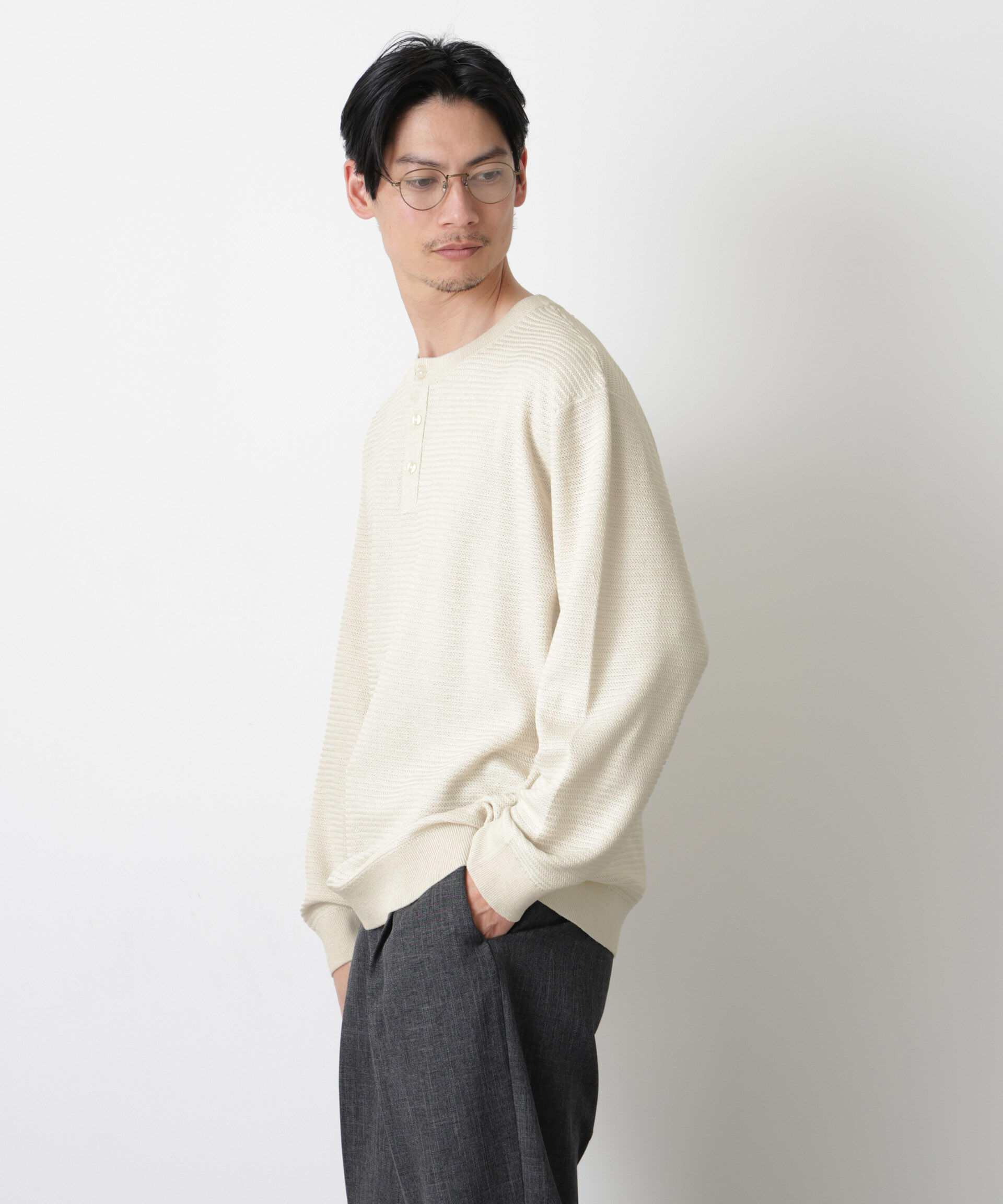 nano･universe「テクスチャーヘンリーネックニット」|ニット・セーター|