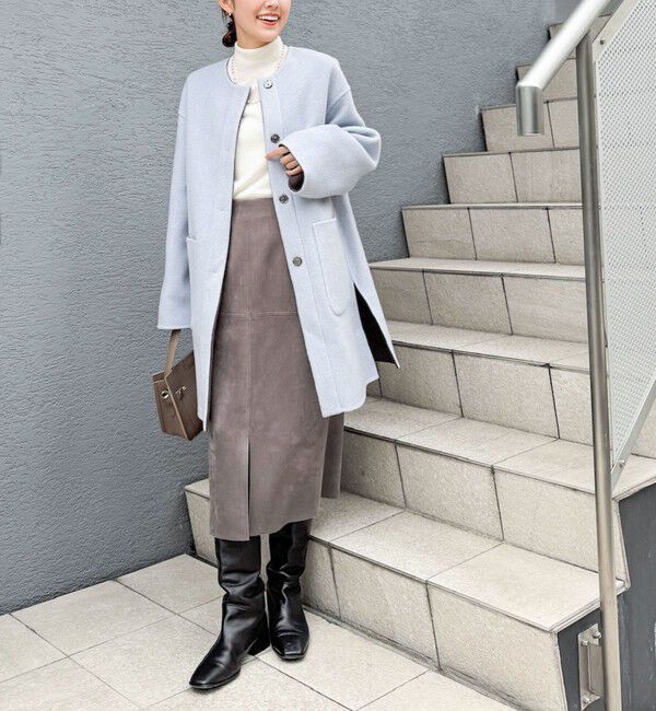 NOLLEY'S「バイカラーリバーコート」|ノーカラーコート|