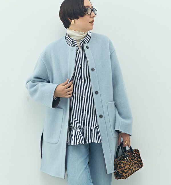 NOLLEY'S「バイカラーリバーコート」|ノーカラーコート|