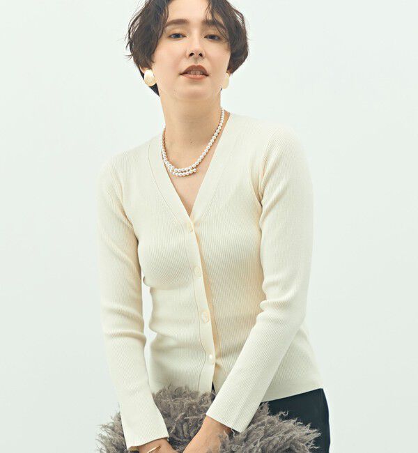 NOLLEY'S sophi「《アンサンブル対応》《手洗い可能》カシミヤ混リブVネックカーディガン」|カーディガン|