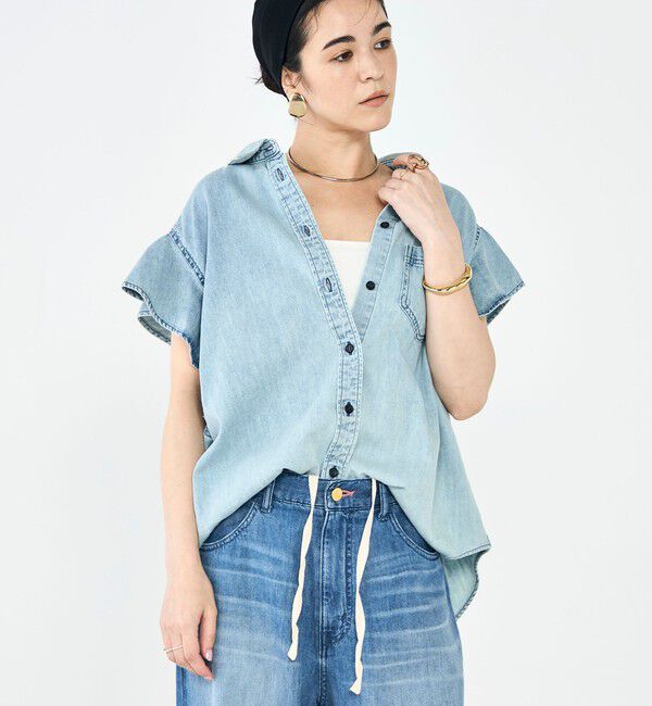 Rie Miller「【RM denim】ラッフルスリーブデニムブラウス」|シャツ・ブラウス|