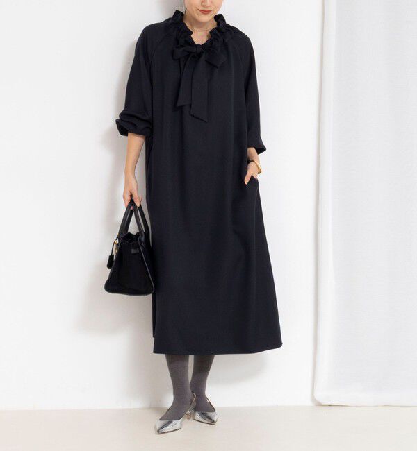 NOLLEY'S「ウォッシャブル2WAYリボンギャザーワンピース」|ワンピース|ネイビー