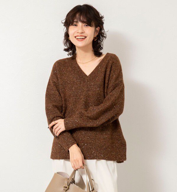 NOLLEY'S sophi「《手洗い可能》モヘヤスパンコールVネックプルオーバー」|ニット・セーター|