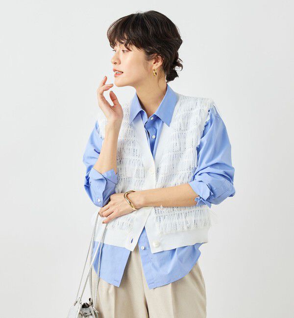 NOLLEY'S「《手洗い可能》チュールフリンジVネックベスト」|ベスト・ジレ|