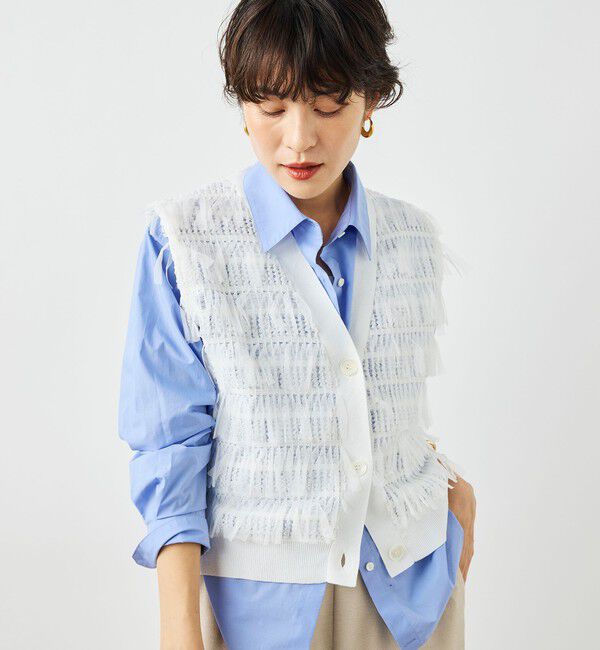 NOLLEY'S「《手洗い可能》チュールフリンジVネックベスト」|ベスト・ジレ|