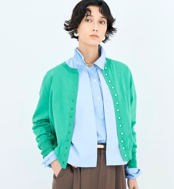 NOLLEY'S「《手洗い可能》コットンテックスクルーネックカーディガン」|カーディガン|