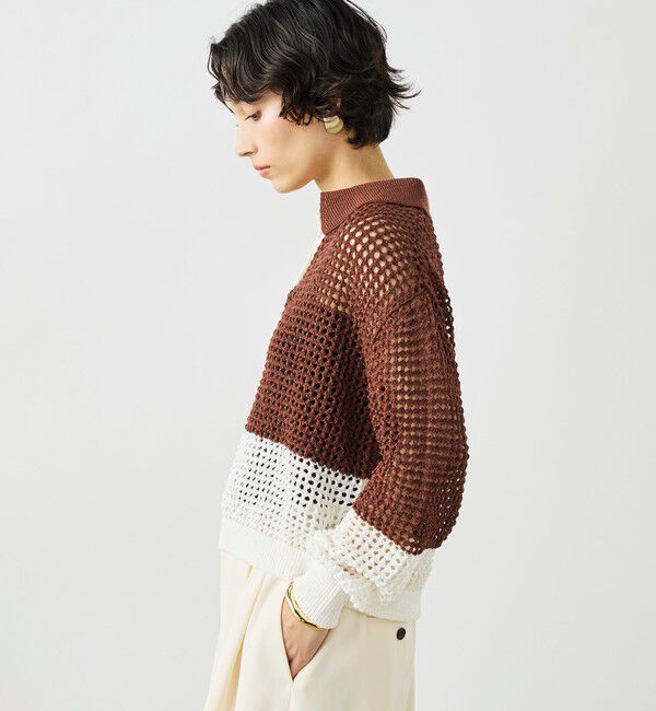 NOLLEY'S「《手洗い可能》テープメッシュ編ポロプルオーバー」|ニット・セーター|