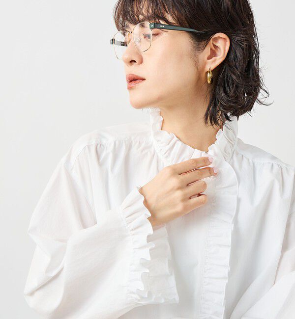 NOLLEY'S sophi「ウォッシャブルORGANICコットンフリルシャツブラウス」|シャツ・ブラウス|ホワイト