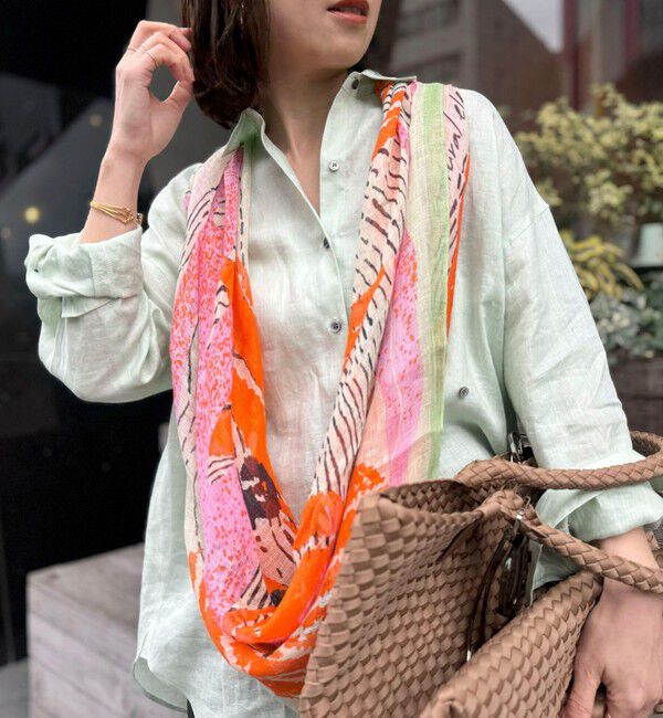 NOLLEY'S「リネンガーゼプリントストール」|ストール|グリーン系3