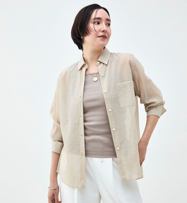 NOLLEY'S sophi「ウォッシャブルシアーオーガンジー2WAYシャツ」|シャツ・ブラウス|ベージュ