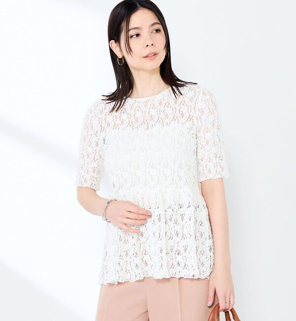 NOLLEY'S sophi「ウォッシャブルストレッチレースペプラム半袖プルオーバー」|シャツ・ブラウス|