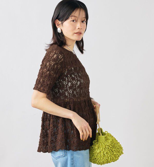 NOLLEY'S sophi「ウォッシャブルストレッチレースペプラム半袖プルオーバー」|シャツ・ブラウス|