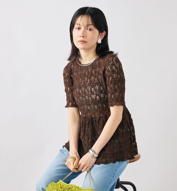 NOLLEY'S sophi「ウォッシャブルストレッチレースペプラム半袖プルオーバー」|シャツ・ブラウス|