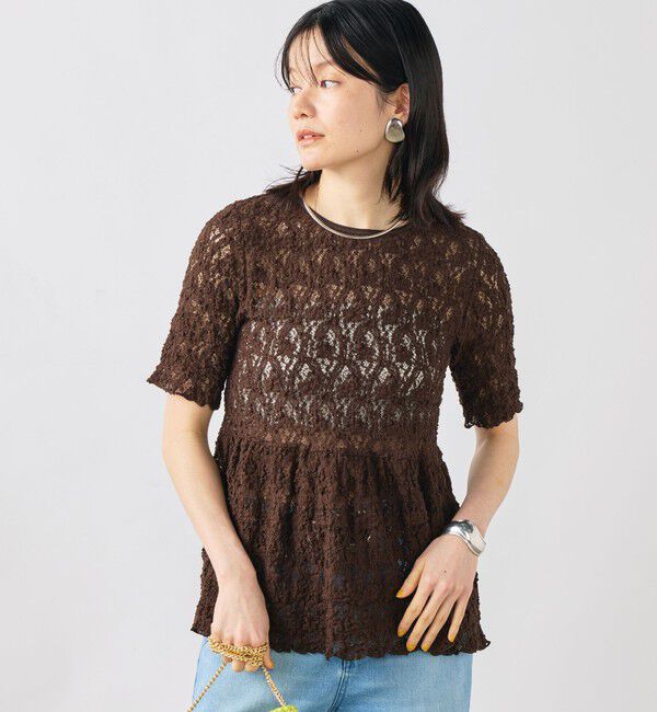 NOLLEY'S sophi「ウォッシャブルストレッチレースペプラム半袖プルオーバー」|シャツ・ブラウス|