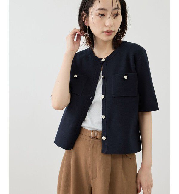 Rope&rsquo;Picnic「ミラノリブ金ボタン半袖カーディガン」|カーディガン|