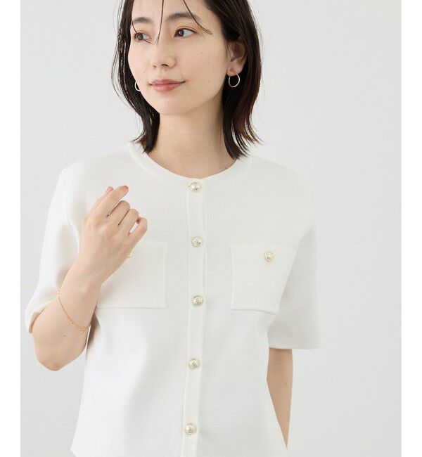 Rope&rsquo;Picnic「ミラノリブ金ボタン半袖カーディガン」|カーディガン|