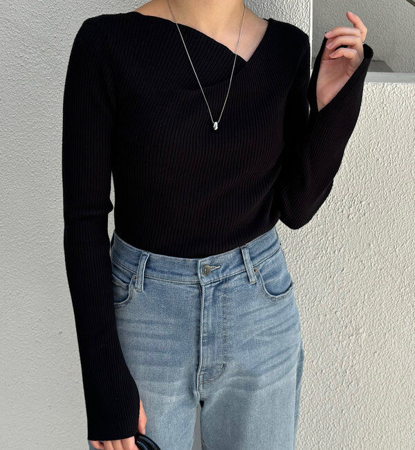  「デザインネックリブニット」|ニット・セーター|