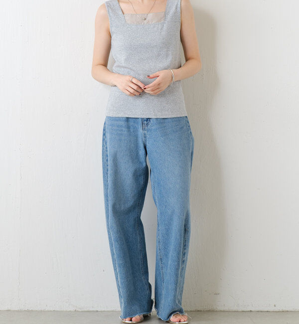  「 シアー切り替えスクエアタンクトップ」|Tシャツ・カットソー|