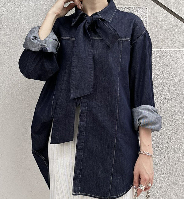  「ボウタイデニムシャツ」|シャツ・ブラウス|