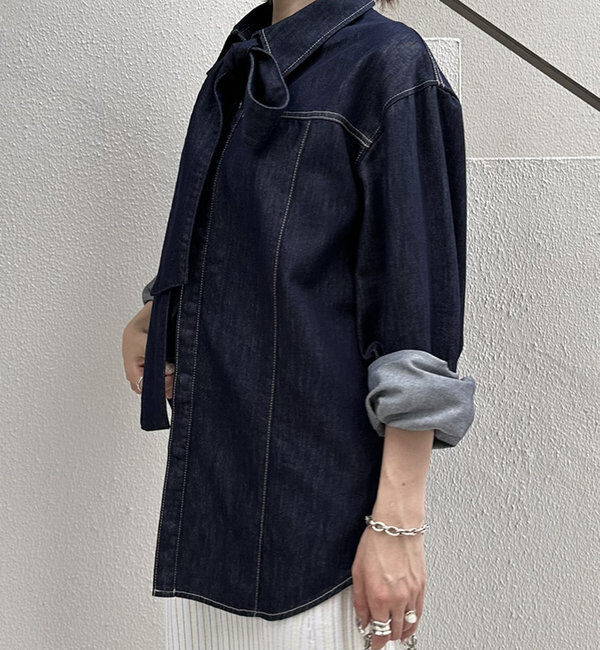  「ボウタイデニムシャツ」|シャツ・ブラウス|