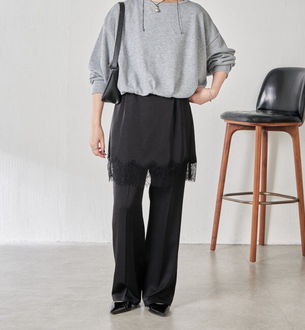  「【セットアイテム】サテンレースレイヤードパンツ/レイヤード」|チノ|